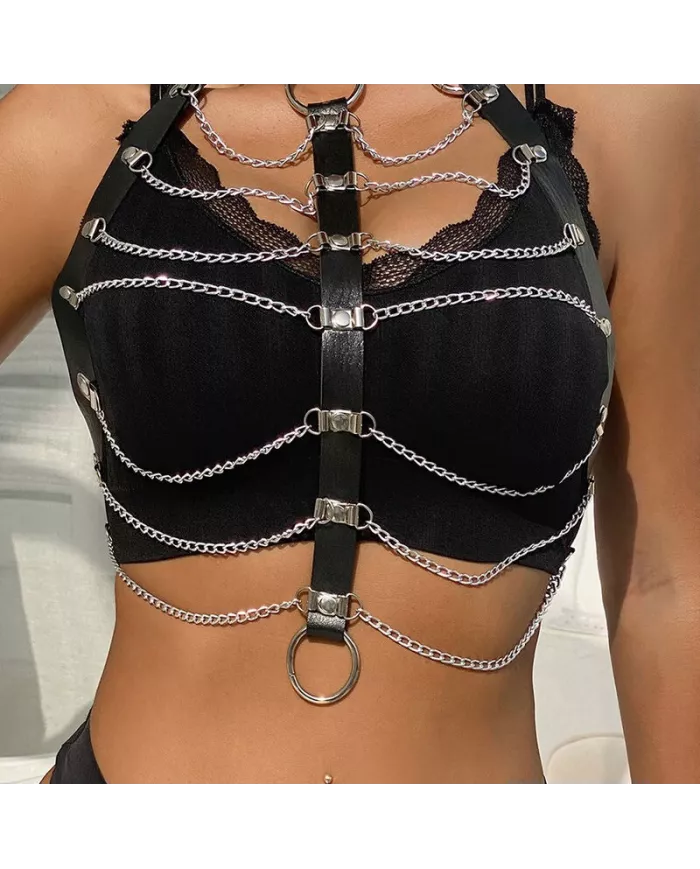 SUBBLIME - HARNAIS POITRINE CHAÎNE S EN CUIR NOIR TAILLE UNIQUE