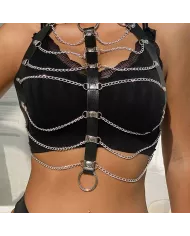 SUBBLIME - HARNAIS POITRINE CHAÎNE S EN CUIR NOIR TAILLE UNIQUE