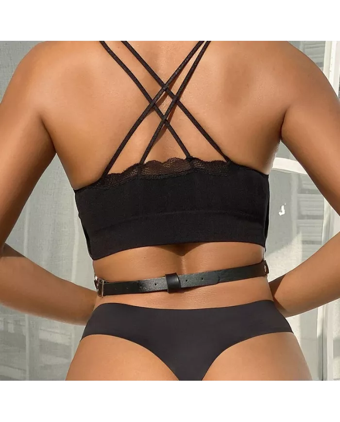 SUBBLIME - HARNAIS POITRINE CHAÎNE S EN CUIR NOIR TAILLE UNIQUE