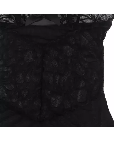 SUBBLIME - BABYDOLL  BRETELLES RÉGLABLES ET DENTELLE TRANSPARENTE IMPRIMÉ FLORAL NOIR S/M