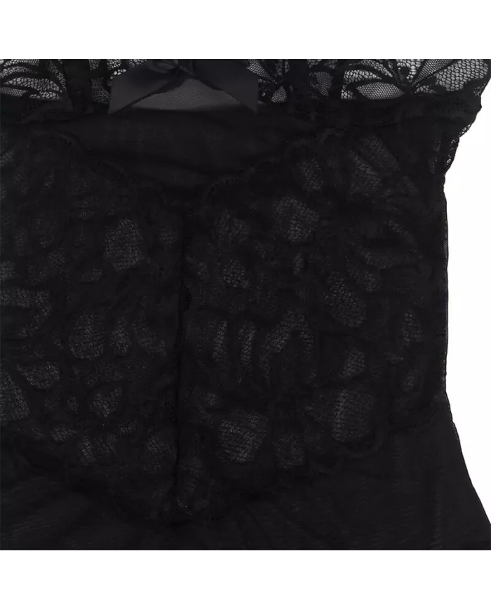 SUBBLIME - BABYDOLL  BRETELLES RÉGLABLES ET DENTELLE TRANSPARENTE IMPRIMÉ FLEURI NOIR L/XL SUBBLIME - BABYDOLL  BRETELLES RÉGLABLES ET DENTELLE TRANSPARENTE IMPRIMÉ FLEURI NOIR L/XL