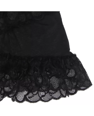 SUBBLIME - BABYDOLL  BRETELLES RÉGLABLES ET DENTELLE TRANSPARENTE IMPRIMÉ FLEURI NOIR L/XL