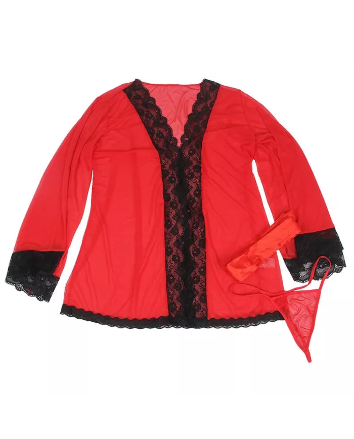 SUBBLIME - ROBE EN TISSU TRANSPARENT DÉTAIL DENTELLE ROUGE S/M SUBBLIME - ROBE EN TISSU TRANSPARENT DÉTAIL DENTELLE ROUGE S/M
