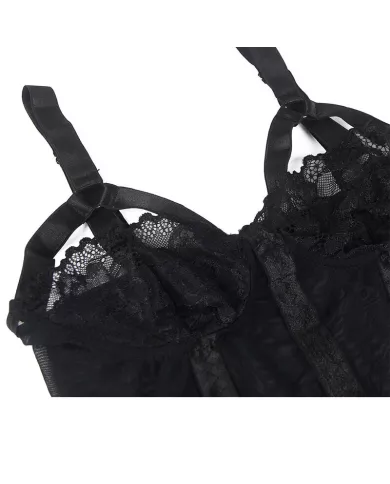 SUBBLIME - TEDDY AVEC JARRETIÈRE DÉTAIL POITRINE NOIR S/M