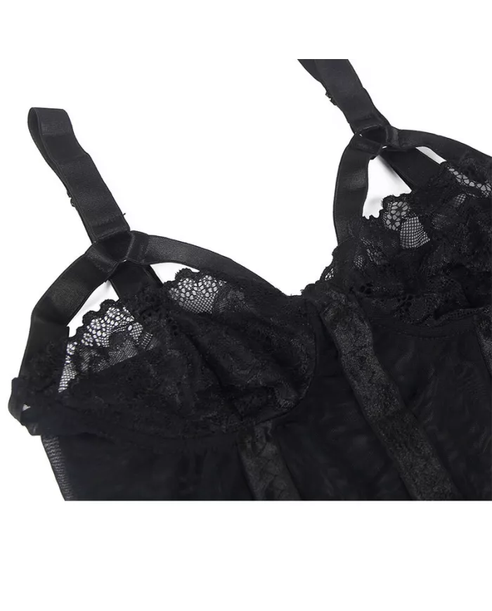 SUBBLIME - TEDDY AVEC JARRETIÈRE DÉTAIL POITRINE NOIR S/M