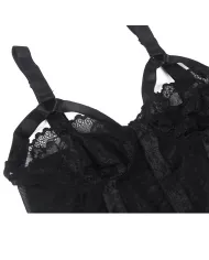 SUBBLIME - TEDDY AVEC JARRETIÈRE DÉTAIL POITRINE NOIR S/M