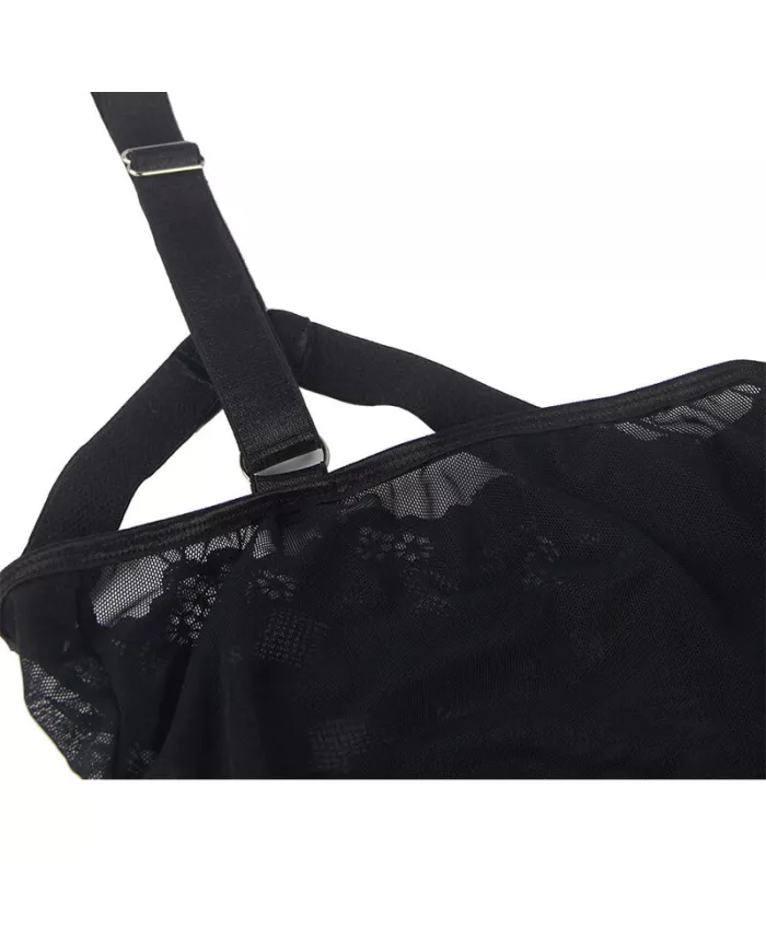 SUBBLIME - TEDDY AVEC JARRETIÈRE DÉTAIL POITRINE NOIR S/M