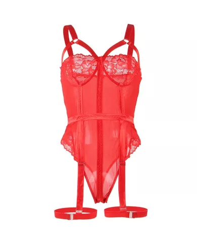 SUBBLIME - TEDDY AVEC JARRETIÈRE DÉTAIL POITRINE ROUGE S/M