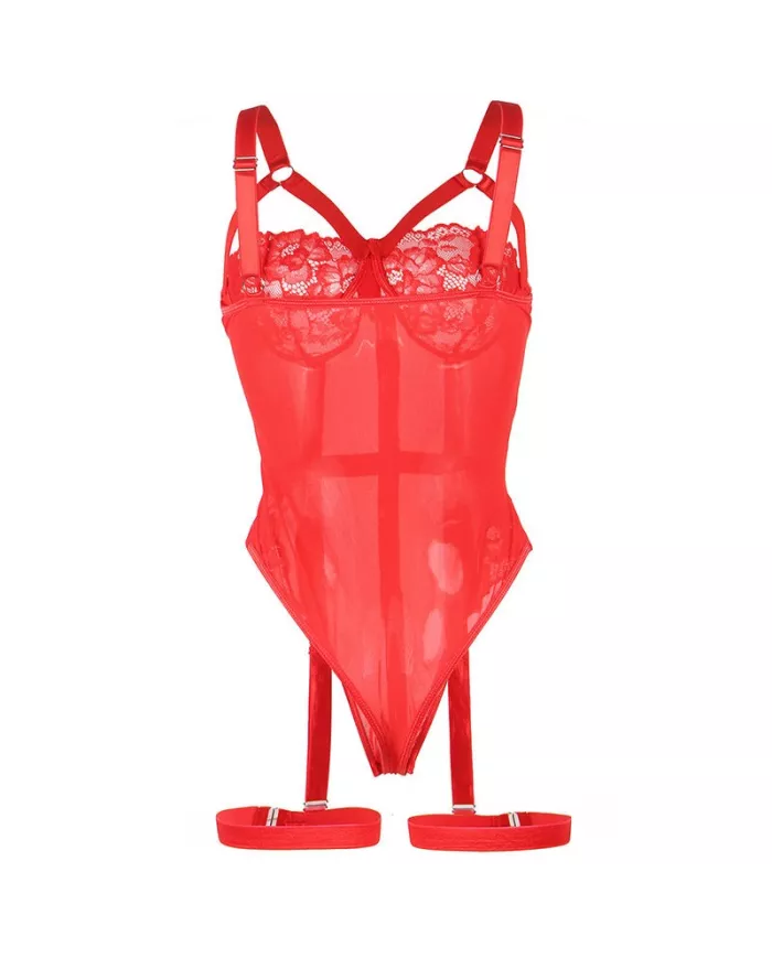 SUBBLIME - TEDDY AVEC JARRETIÈRE DÉTAIL POITRINE ROUGE L/XL