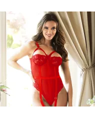 SUBBLIME - TEDDY AVEC JARRETIÈRE DÉTAIL POITRINE ROUGE L/XL