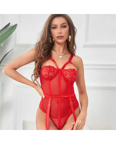 SUBBLIME - TEDDY AVEC JARRETIÈRE DÉTAIL POITRINE ROUGE L/XL