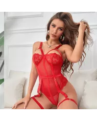 SUBBLIME - TEDDY AVEC JARRETIÈRE DÉTAIL POITRINE ROUGE L/XL