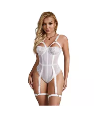 SUBBLIME - TEDDY AVEC JARRETIÈRE DÉTAIL POITRINE BLANC S/M