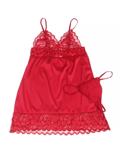 SUBBLIME - BABYDOLL EN SATIN AVEC DENTELLE ROUGE S/M