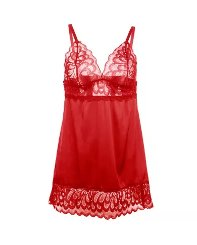 SUBBLIME - BABYDOLL EN SATIN AVEC DENTELLE ROUGE L/XL