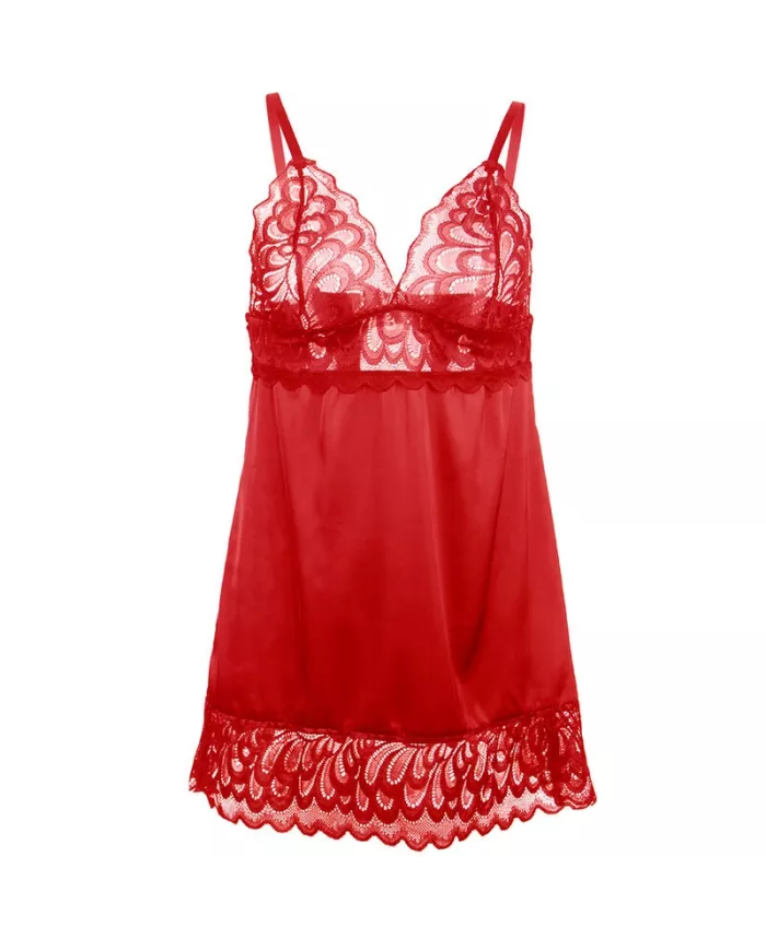 SUBBLIME - BABYDOLL EN SATIN AVEC DENTELLE ROUGE L/XL SUBBLIME - BABYDOLL EN SATIN AVEC DENTELLE ROUGE L/XL