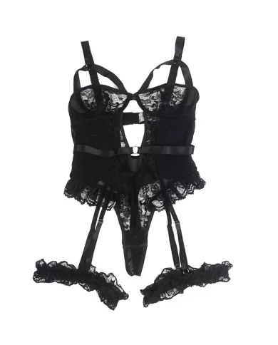 SUBBLIME - TEDDY AVEC JARRETIÈRE AVEC DÉTAIL DENTELLE ET BANDES NOIR L/XL