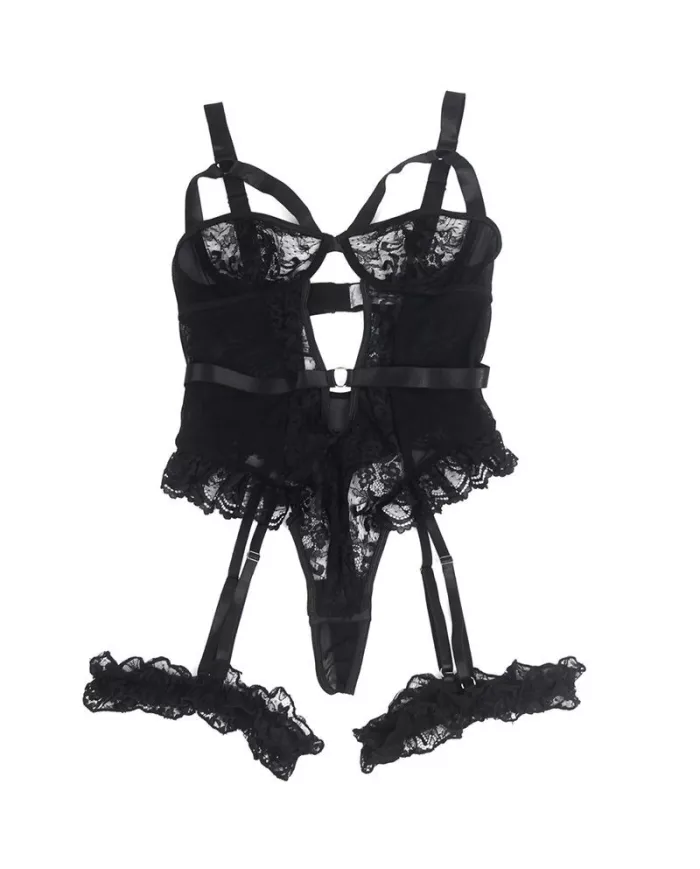 SUBBLIME - TEDDY AVEC JARRETIÈRE AVEC DÉTAIL DENTELLE ET BANDES NOIR L/XL SUBBLIME - TEDDY AVEC JARRETIÈRE AVEC DÉTAIL DENTELLE ET BANDES NOIR L/XL