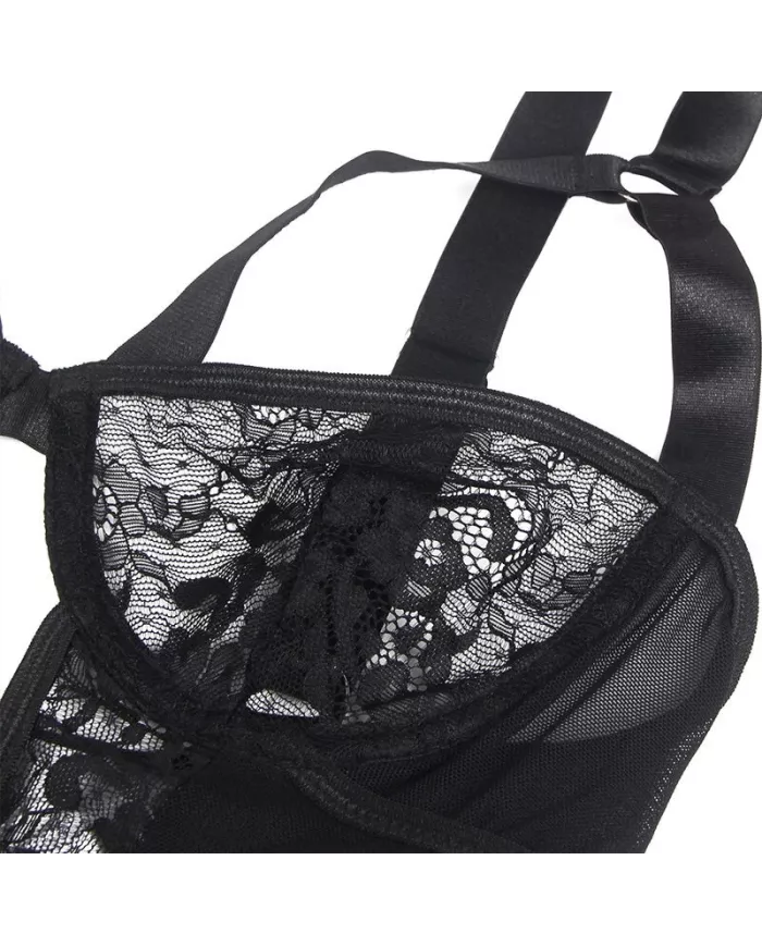 SUBBLIME - TEDDY AVEC JARRETIÈRE AVEC DÉTAIL DENTELLE ET BANDES NOIR L/XL SUBBLIME - TEDDY AVEC JARRETIÈRE AVEC DÉTAIL DENTELLE ET BANDES NOIR L/XL