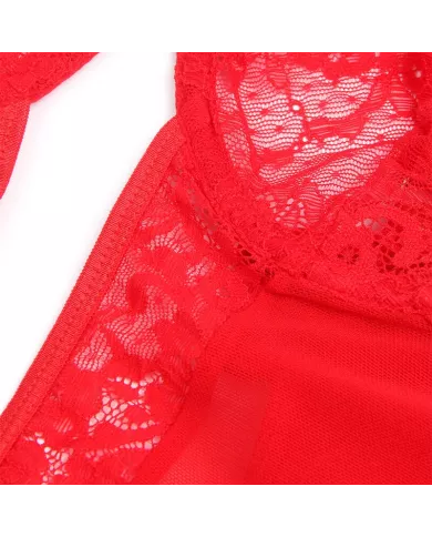 SUBBLIME - TEDDY AVEC JARRETIÈRE AVEC DÉTAIL DENTELLE ET BANDES ROUGE L/XL