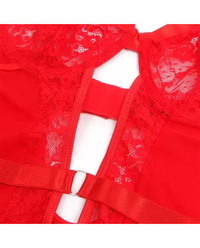 SUBBLIME - TEDDY AVEC JARRETIÈRE AVEC DÉTAIL DENTELLE ET BANDES ROUGE L/XL