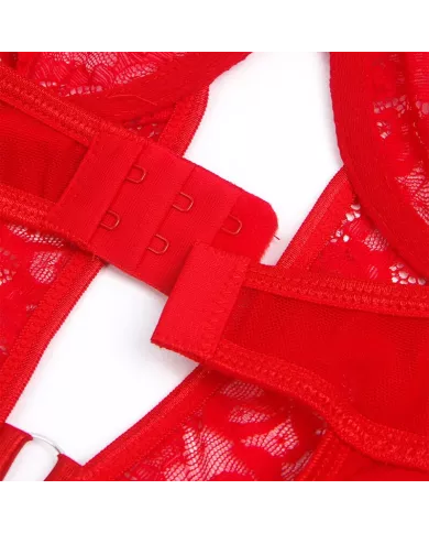 SUBBLIME - TEDDY AVEC JARRETIÈRE AVEC DÉTAIL DENTELLE ET BANDES ROUGE L/XL