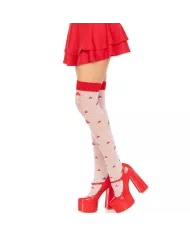 LEG AVENUE - CHAUSSETTES HAUTES CHAMPIGNON ROUGE/BLANC
