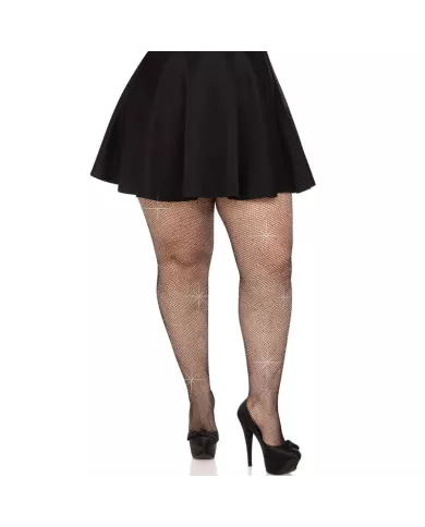 LEG AVENUE - BAS MAILLE CRISTALLISÉE NOIR GRANDE TAILLE