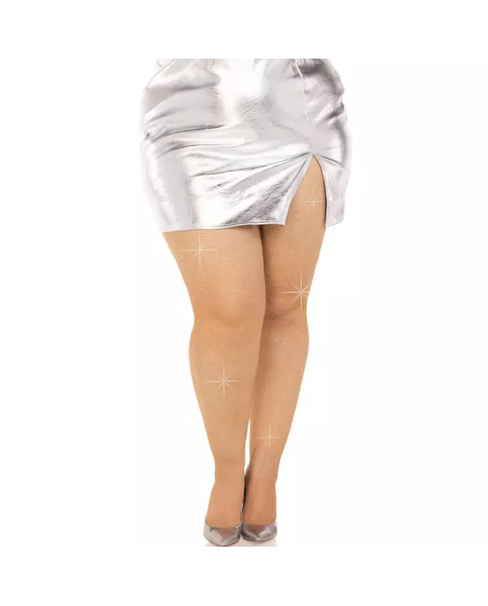 LEG AVENUE - BAS MAILLE CRISTALISÉE CARAMEL GRANDE TAILLE