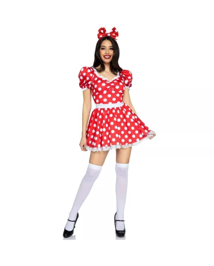 LEG AVENUE - ROBE À POIS + BANDEAU ROUGE/BLANC S