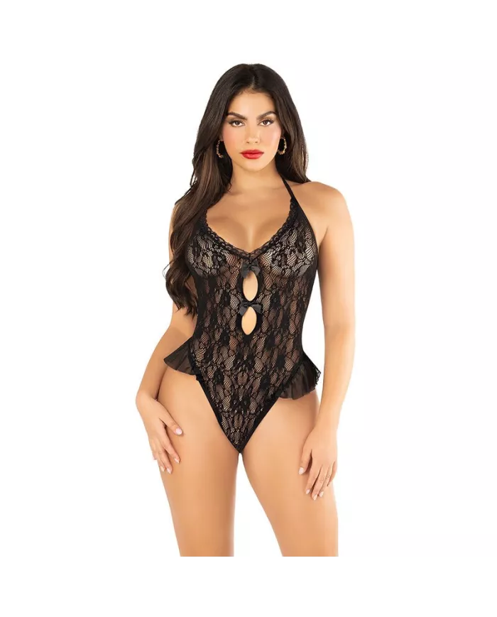 LEG AVENUE - BODY AVEC NOEUD ET VOLANTS NOIR TAILLE UNIQUE