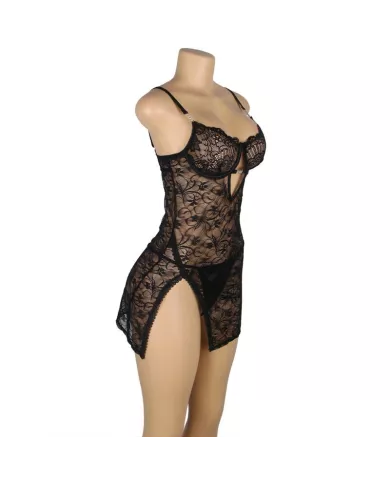 SUBBLIME - 954185 BABYDOLL EN DENTELLE À BRETELLES RÉGLABLES NOIRE S/M