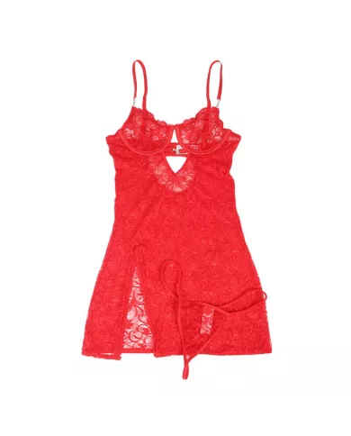 SUBBLIME - 954215 BABYDOLL EN DENTELLE À BRETELLES RÉGLABLES ROUGE L/XL