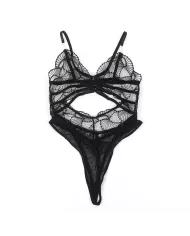 SUBBLIME - 955229 BODY TRANSPARENT AVEC DENTELLE CREUSE NOIR L/XL