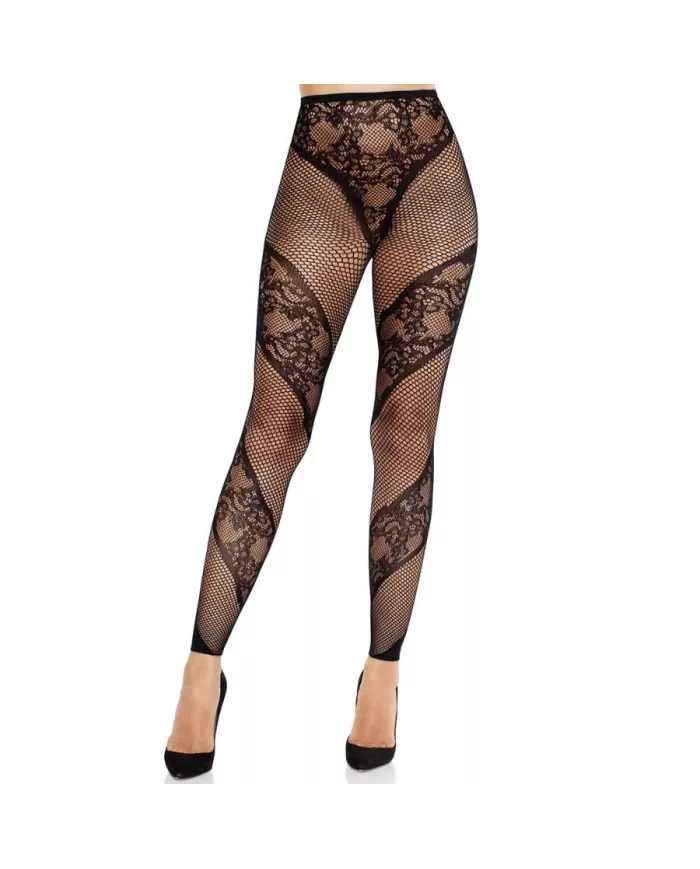 LEG AVENUE - COLLANTS SANS PIEDS EN DENTELLE ET TRANSPARENTS NOIRS