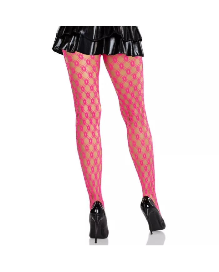 LEG AVENUE - COLLANTS EN DENTELLE AVEC ŒILLETS ROSE FLUO