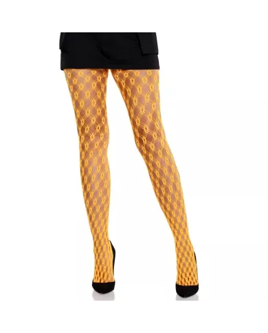 LEG AVENUE - COLLANTS EN DENTELLE AVEC ŒILLETS ORANGE FLUO