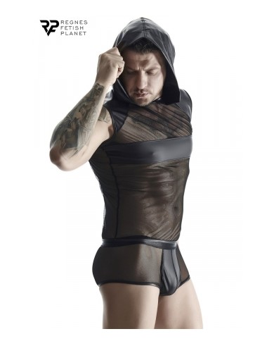 T-shirt à capuche wetlook et mesh - Regnes