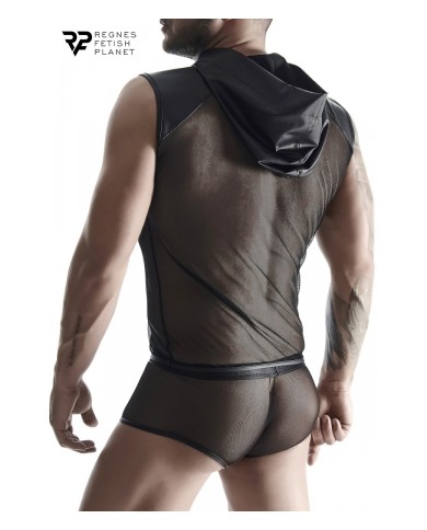 T-shirt à capuche wetlook et mesh - Regnes