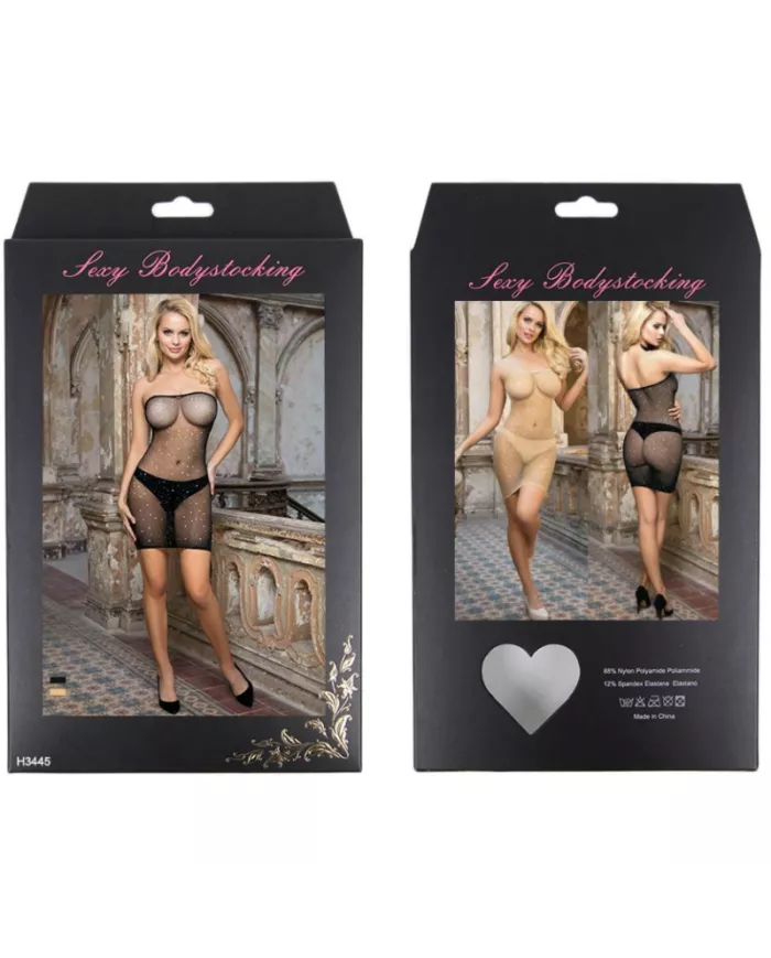 QUEEN LINGERIE - ROBE CORPS EN FILET AVEC DIAMANTS S/L