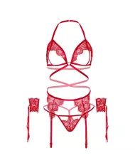 LEG AVENUE - ENSEMBLE QUATRE PIÈCES SOUTIEN-GORGE, STRING, PORTE-JARRETELLES ET POIGNETS TAILLE UNIQUE - ROUGE LEG AVENUE - ENSEMBLE QUATRE PIÈCES SOUTIEN-GORGE, STRING, PORTE-JARRETELLES ET POIGNETS TAILLE UNIQUE - ROUGE
