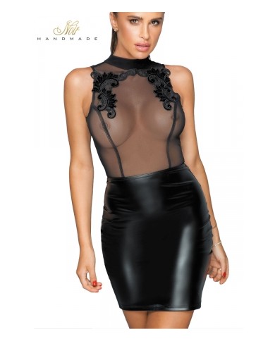 Robe wetlook et broderies F222