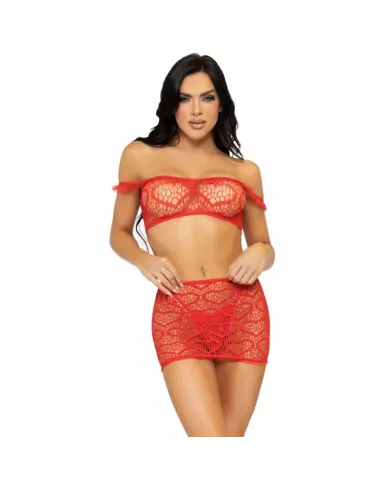 LEG AVENUE - ENSEMBLE TROIS PIÈCES TOP, MINI-JUPE ET STRING TAILLE UNIQUE - ROUGE