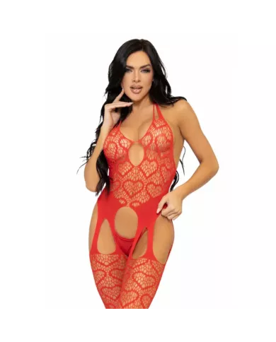 LEG AVENUE - BODYSTOCKING  JARRETELLES EN FILET TAILLE UNIQUE - ROUGE
