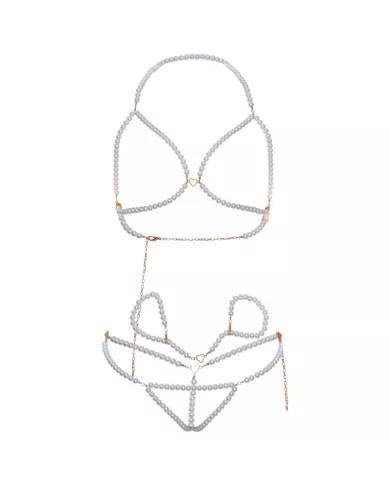 LEG AVENUE - ENSEMBLE BRACELETS SOUTIEN-GORGE ET STRING PERLES