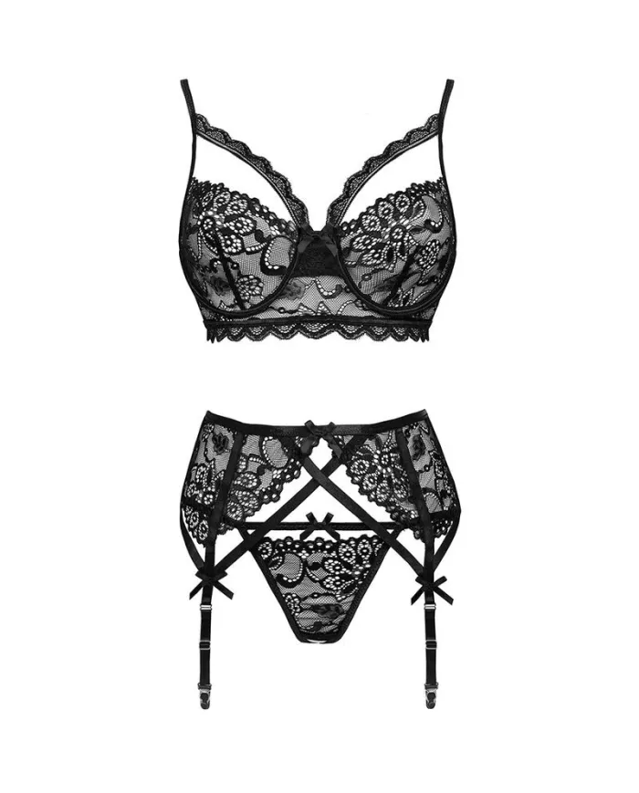 LIVCO CORSETTI FASHION - MORIDAM LC 90552 SOUTIEN-GORGE + JARRETIÈRE + CULOTTE NÉGRO
