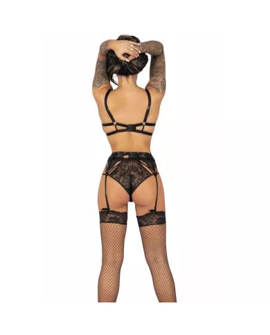 LIVCO CORSETTI FASHION - POJZON LC 90670 SOUTIEN-GORGE + PORTE-JARRETELLES + BAS + CULOTTE NOIR L/XL