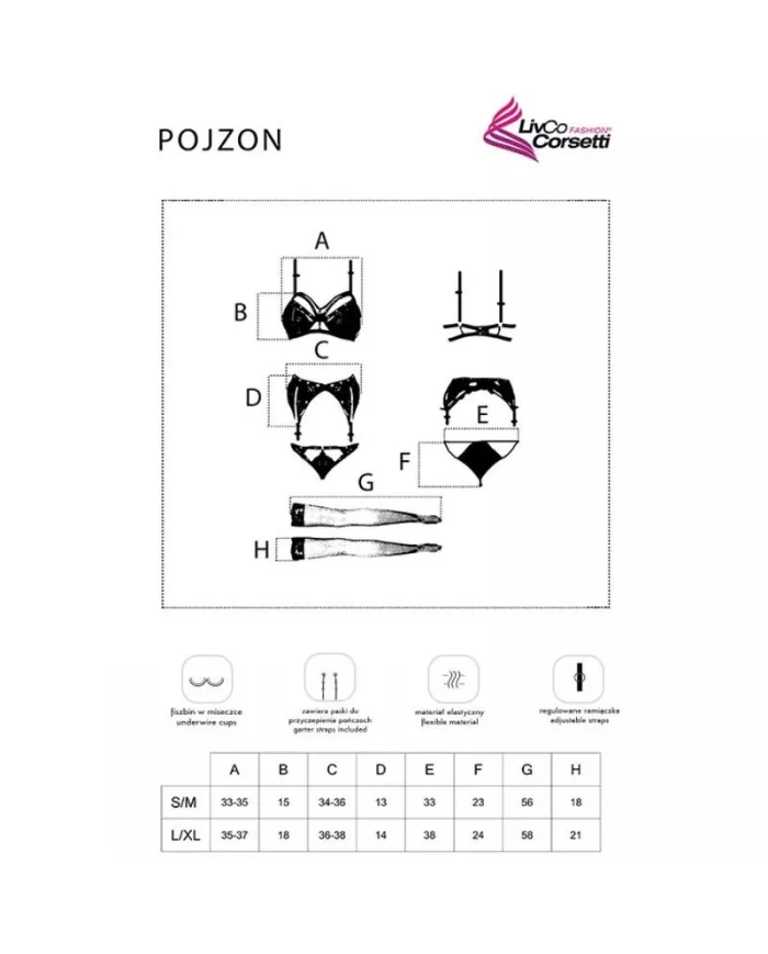 LIVCO CORSETTI FASHION - POJZON LC 90670 SOUTIEN-GORGE + PORTE-JARRETELLES + BAS + CULOTTE NOIR L/XL