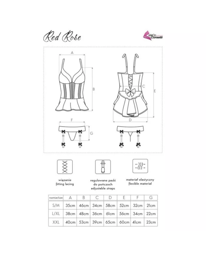 LIVCO CORSETTI FASHION - ROSE ROUGE LC 90130 CORSET + CULOTTE ROUGE