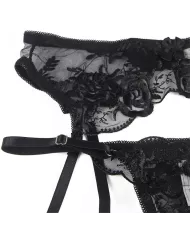 SUBBLIME - ENSEMBLE 3 PIÈCES SOUTIEN-GORGE + STRING + JARRETIÈRE IMPRIMÉ FLORAL NOIR S/M SUBBLIME - ENSEMBLE 3 PIÈCES SOUTIEN-GORGE + STRING + JARRETIÈRE IMPRIMÉ FLORAL NOIR S/M
